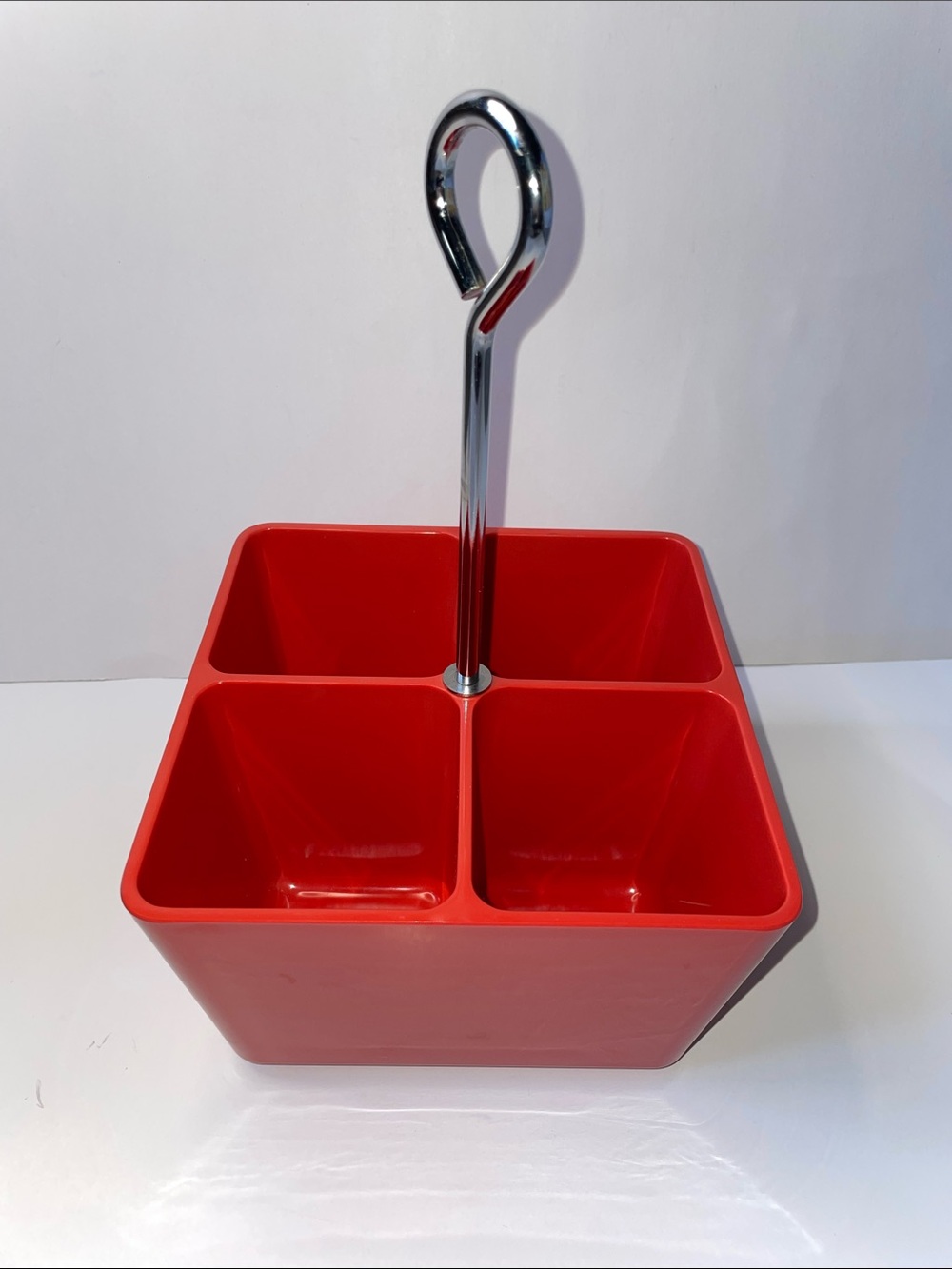 Red 4-Compartment Condiment Caddy with Chrome Handle